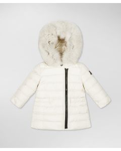 Piumino con zip asimmetrica e pelliccia