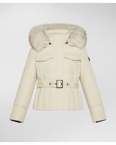 Piumino con cintura in vita e pelliccia