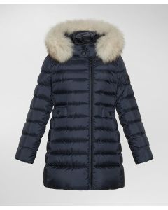 Piumino con cappuccio bordato di pelliccia