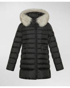 Piumino con cappuccio bordato di pelliccia